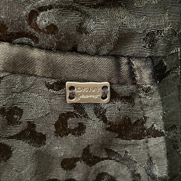 DKNY Jeans Black Damask Shawl Collar 3/4 Sleeve Blazer, Size Small - Picture 8 of 15